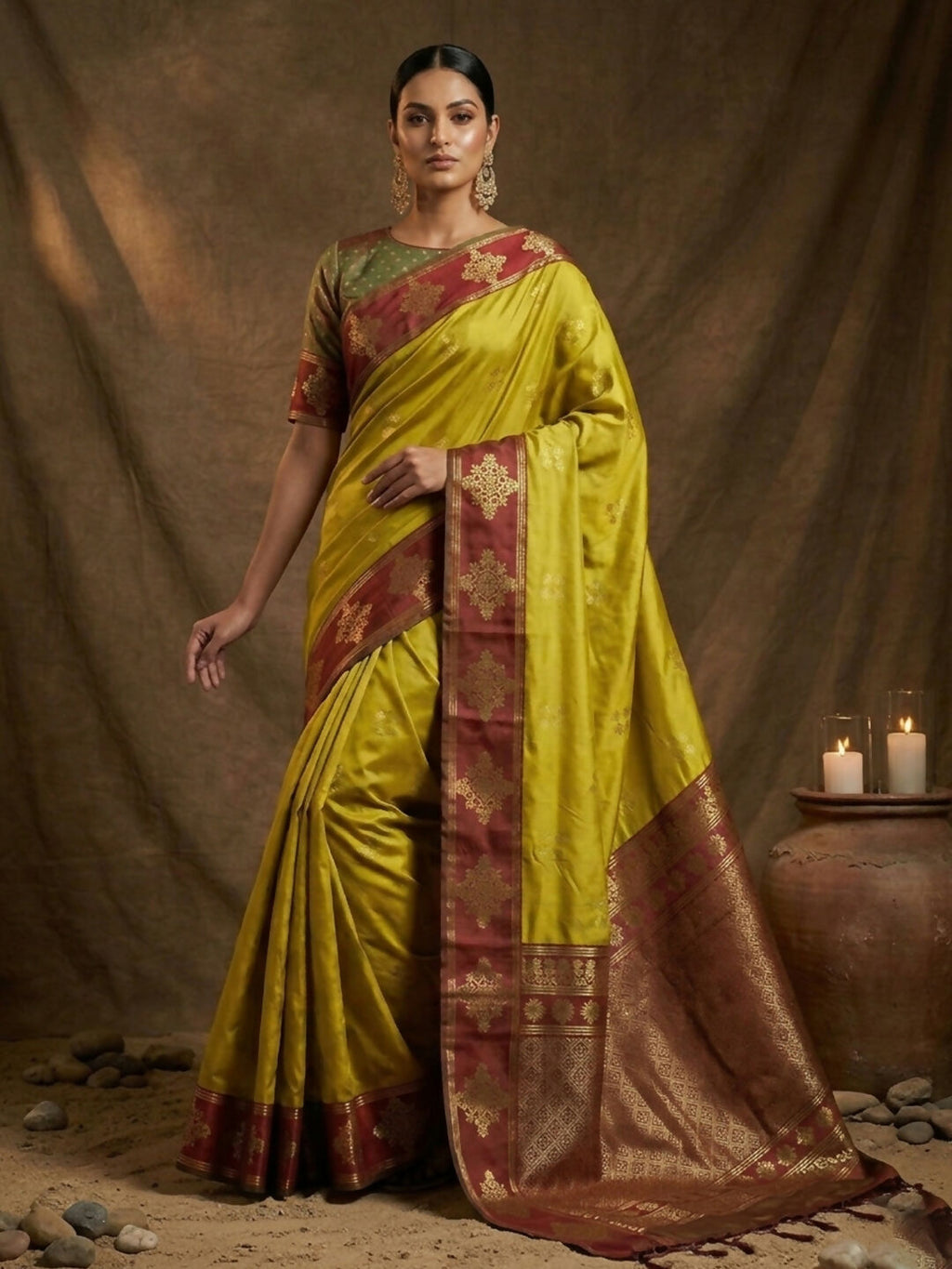 Shree Shyam Fashion Mustard Soft Silk Saree