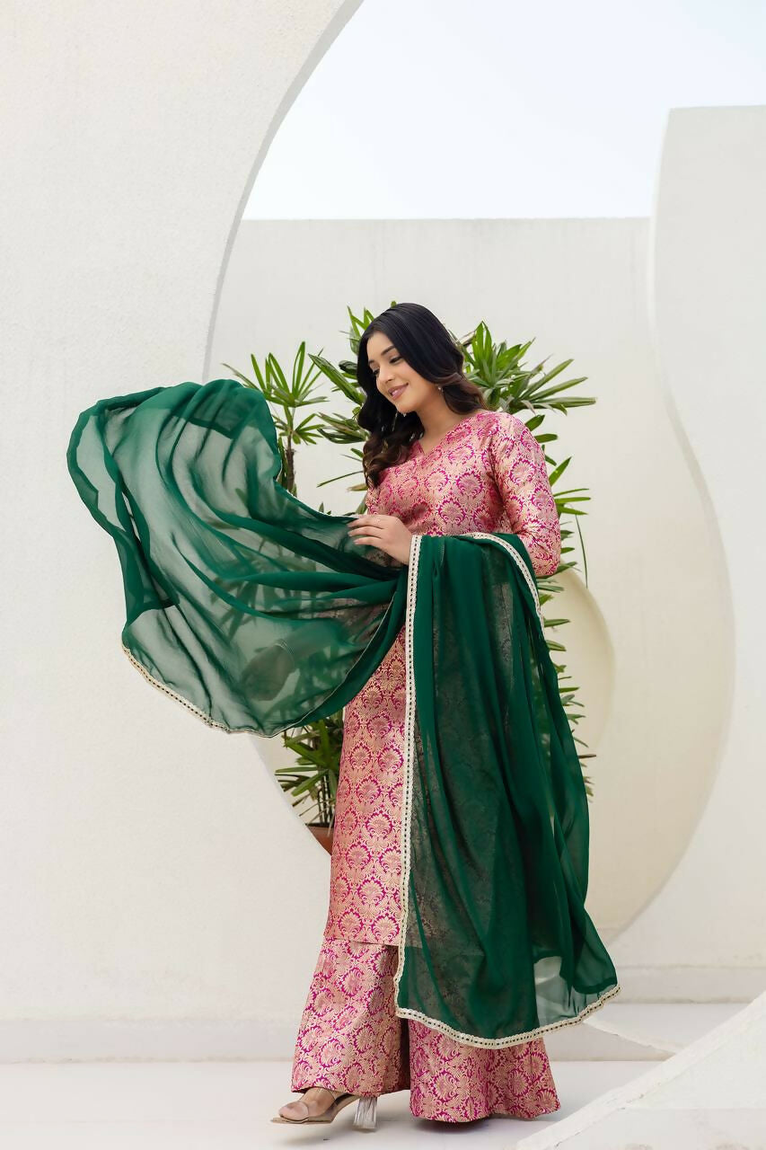 Joban Fashion Pink Jacquard Embroidered Sharara Set