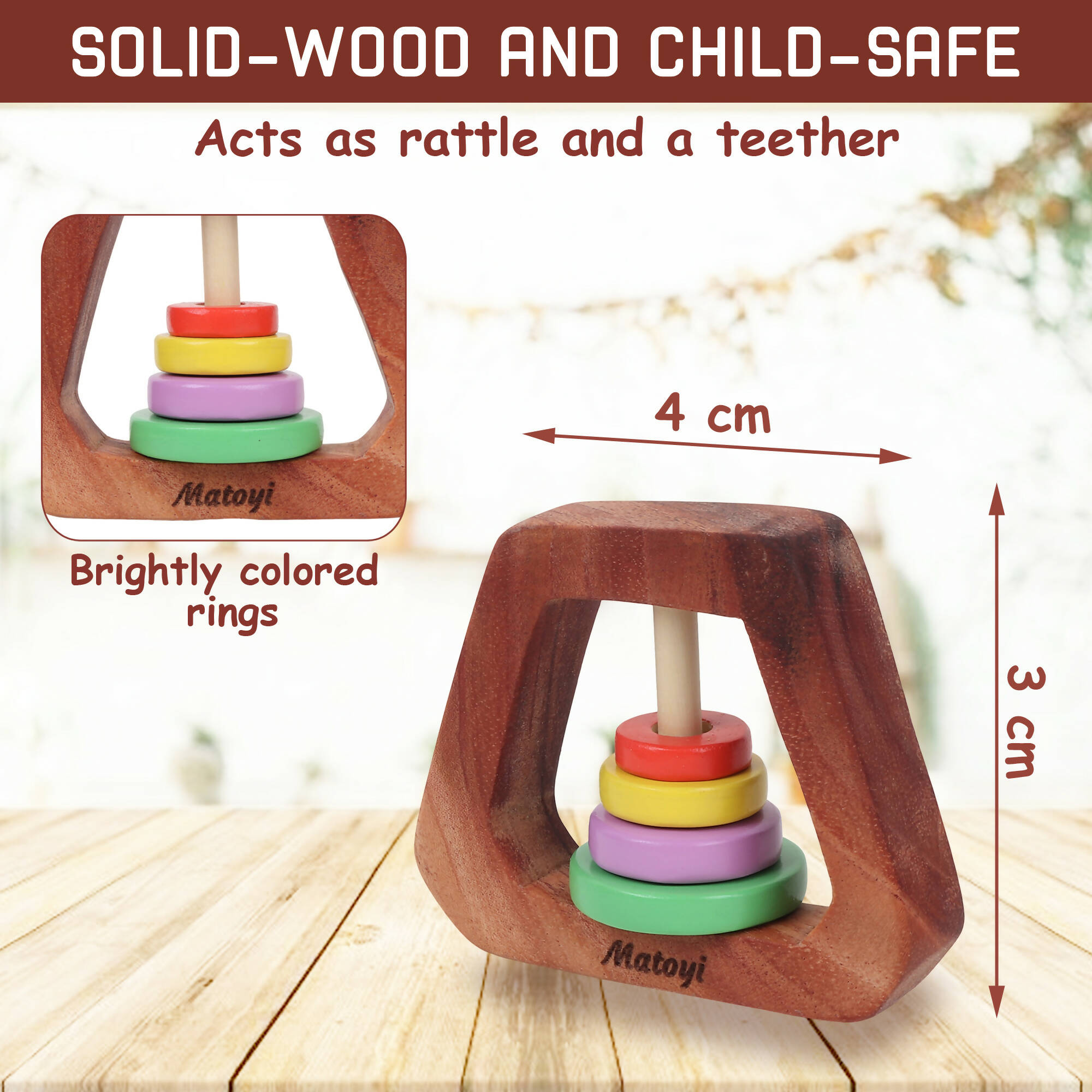 Matoyi Trapezium Rattle & Cat Stacker & Flat disk Rattle & Color Bowling Pin For Kids