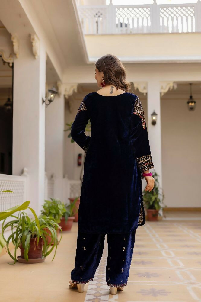 Teeya Creation Blue Color Pure Velvet Embroidery Work Wedding Wear Salwar Suit