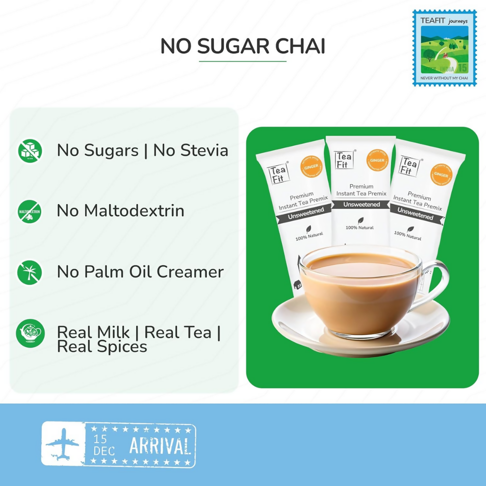 TeaFit No Sugar Instant Ginger Tea Premix - Travel Pack