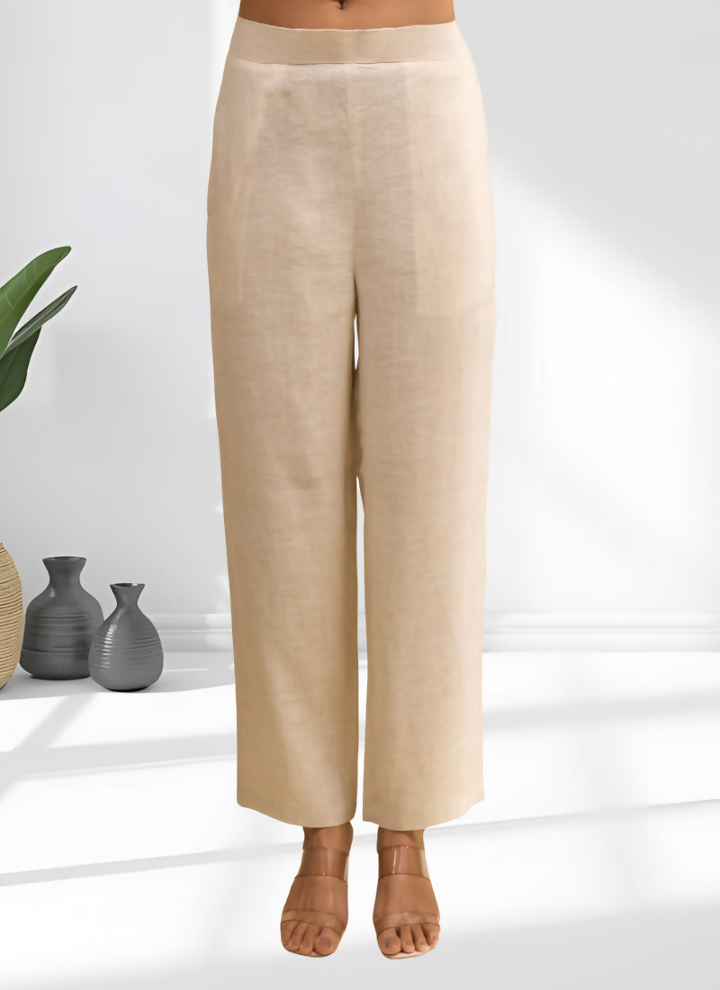 Joban Fashion Beige Linen Embroidered Readymade Long Kurta With Pant