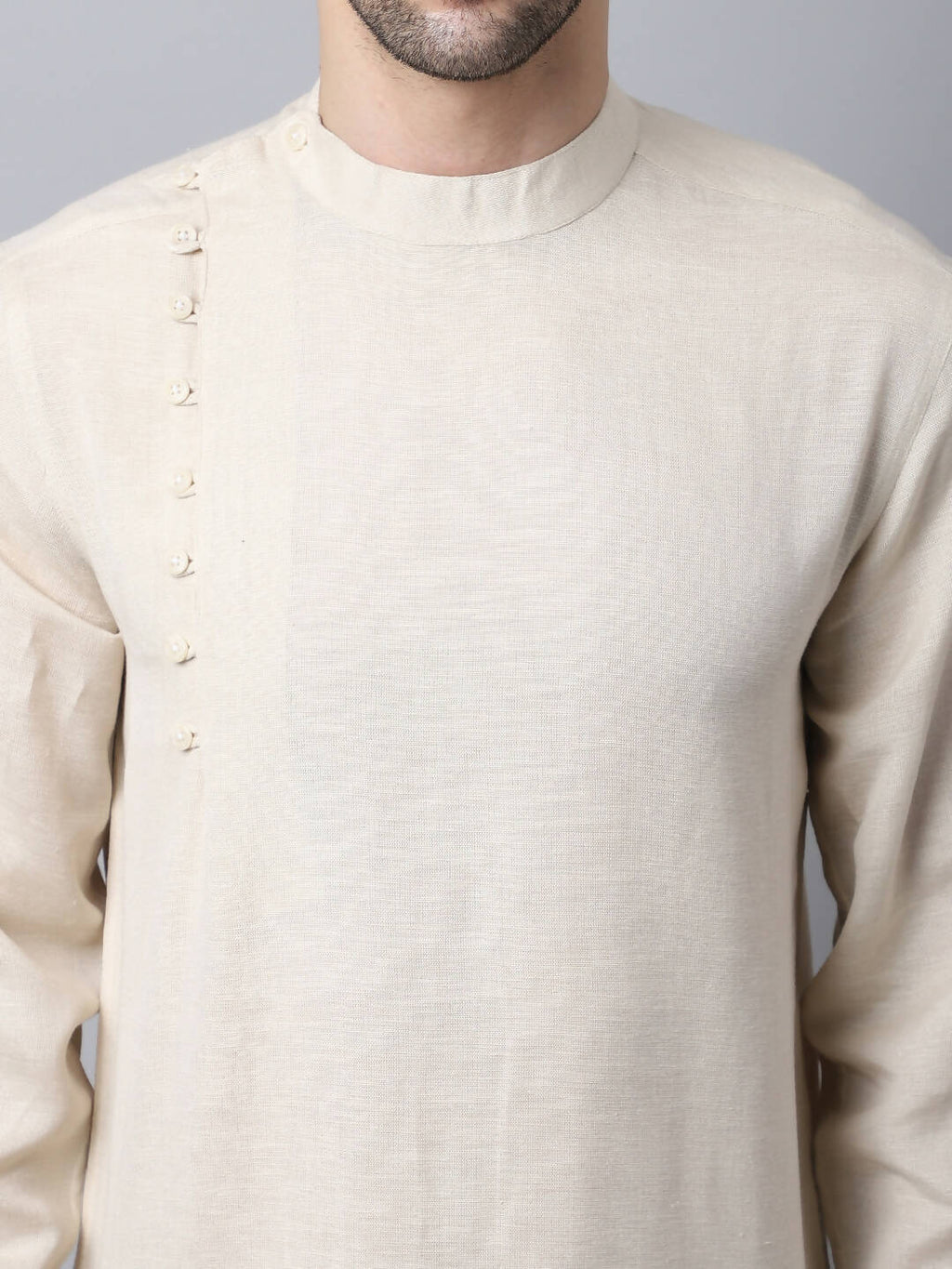 Even Apparels Cream Pure Cotton Men's Kurta With Side Placket