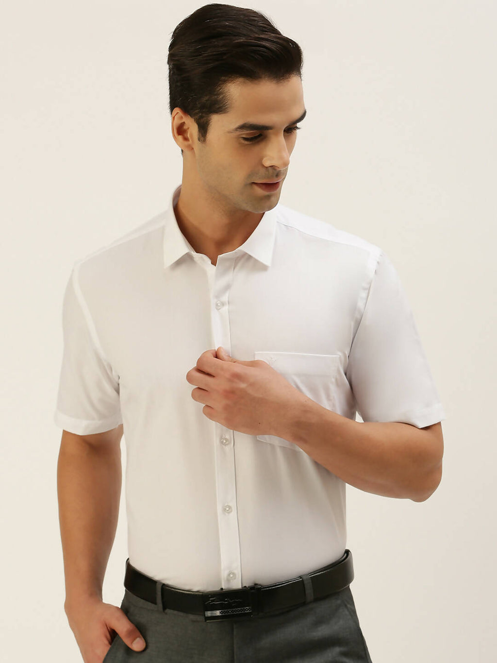 Ramraj Cotton Mens Half Sleeve Formal Poly Cotton White Shirt