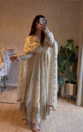 Teeya Creation White Fendy Silk Designer Heavy Work Wedding Wear Long Gown