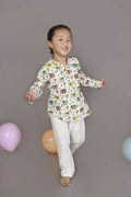 Breathables Kids Cotton Elephant Print Kurta Pyjama Night Suit - White