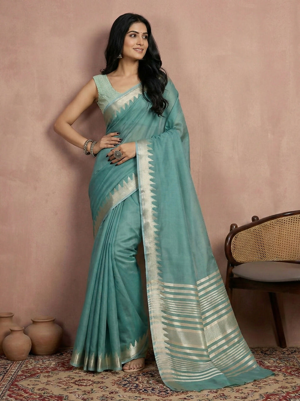 Shree Shyam Fashion Teal Cotton Saree