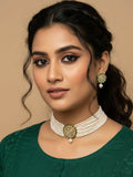 NVR Women Gold Plated White Kundan Jewellery Set