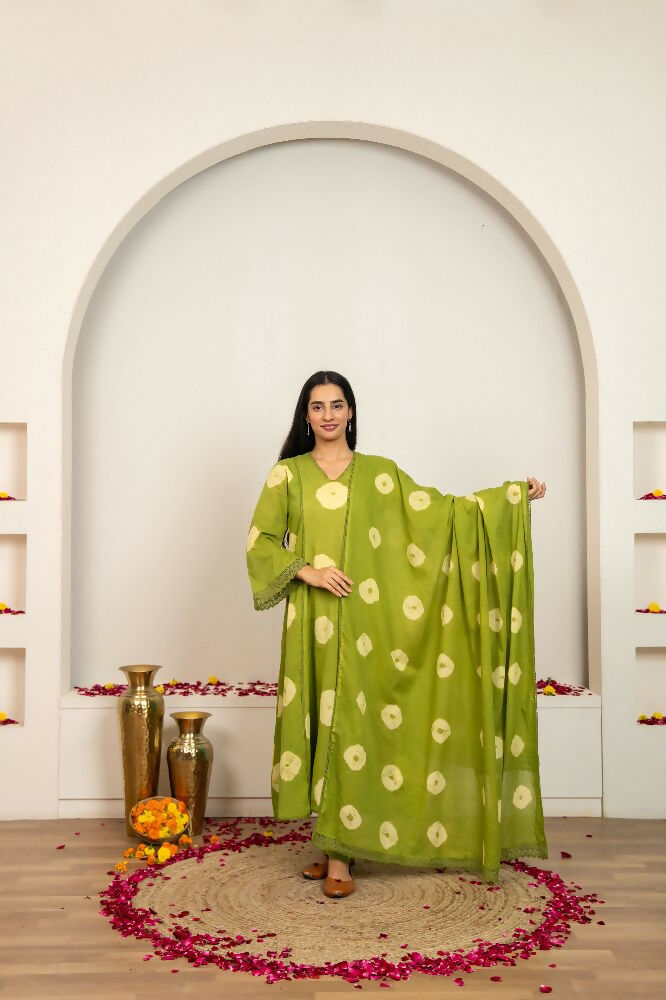 Joban Fashion Green Tie & Dye Cotton Suit Set