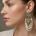 Jewel City Elegant Kundan & Green Emerald Pearl Drop Jhumka Earrings – Traditional Handcrafted Ethnic Jewelry