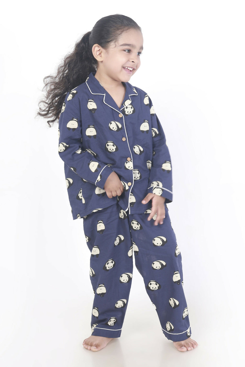 Breathables Kids Cotton Night Suit – Blue Panda Print Shirt & Pyjama Co-Ord Set For Boys & Girls