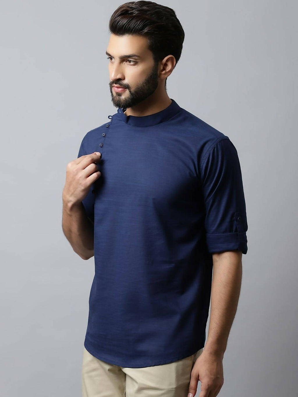 Even Apparels Navy blue Color Viscose Pure Cotton Men's Kurta With Side Placket (SLD1190)