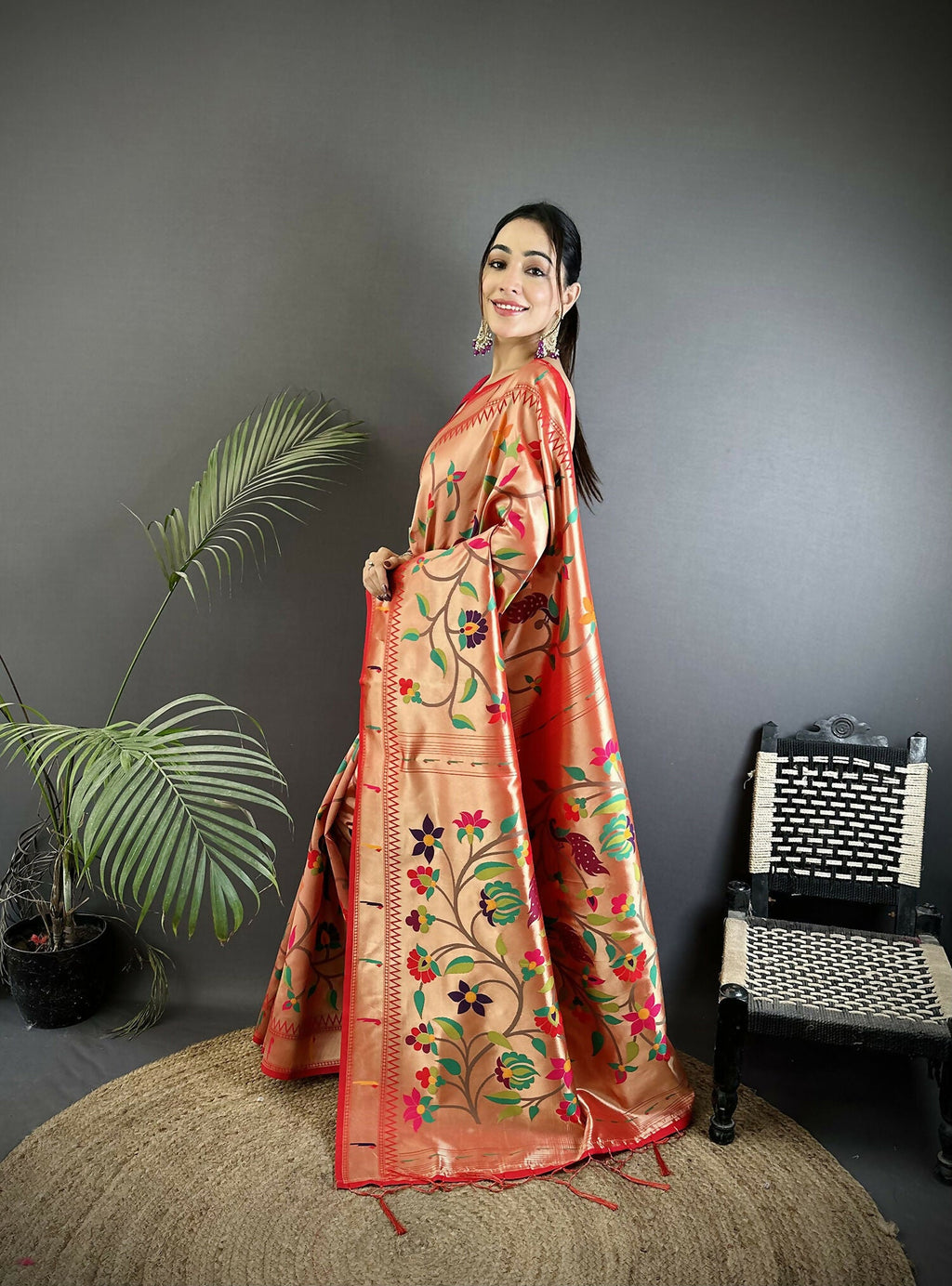 Joban Fashion Pink Floral & Potentially Peacock Soft Silk Paithani Saree