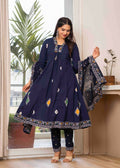 Jaimini Women Cotton Printed V-Neck 3/4 Sleeves Calf Length Flared Kurta Pant And Dupatta Set