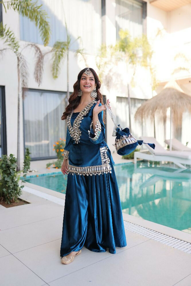 Joban Fashion Rama Kurta Set Velvet Sequins , Zari, Coding & Thread Embroidered work