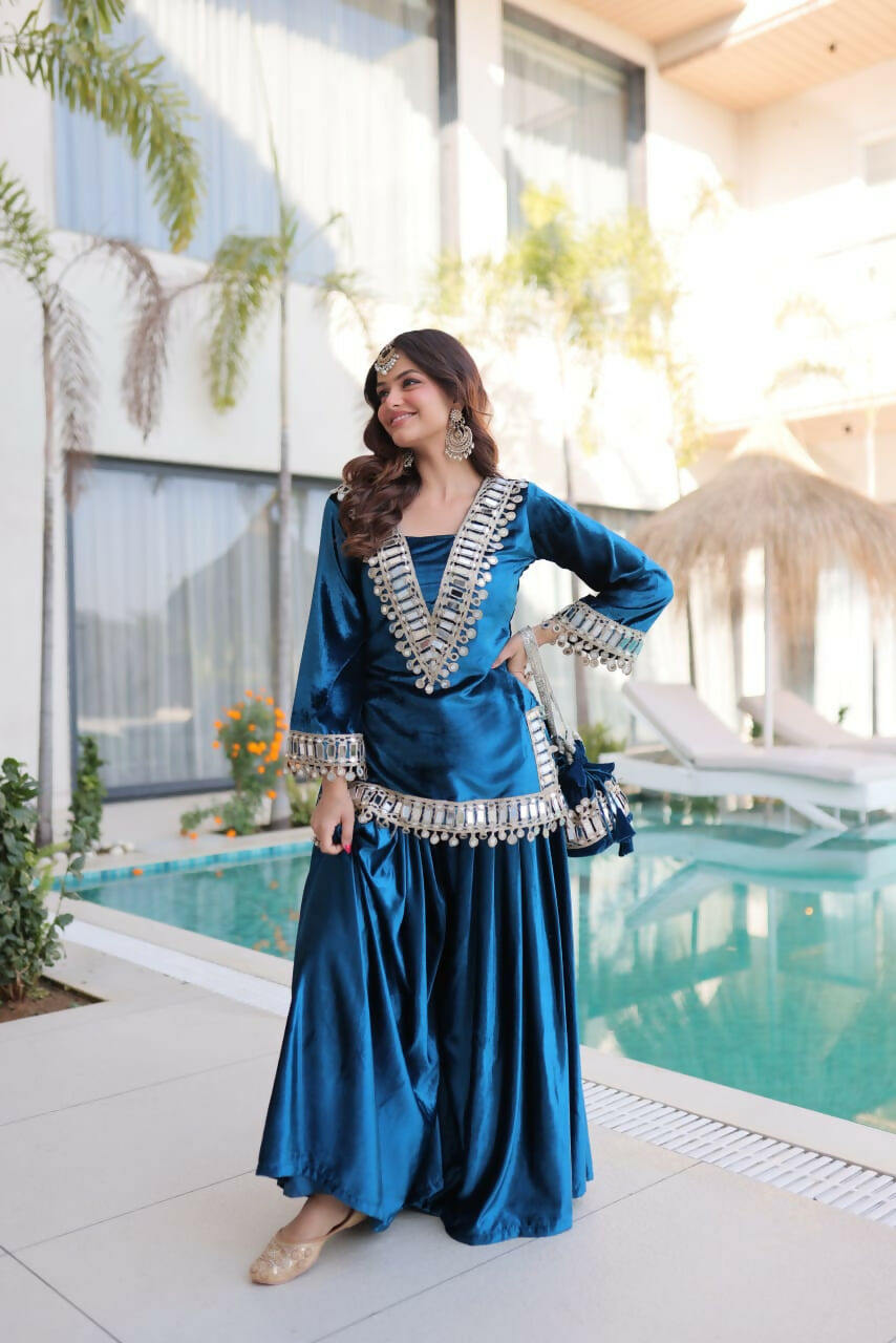 Joban Fashion Rama Kurta Set Velvet Embroidery Sequence Work