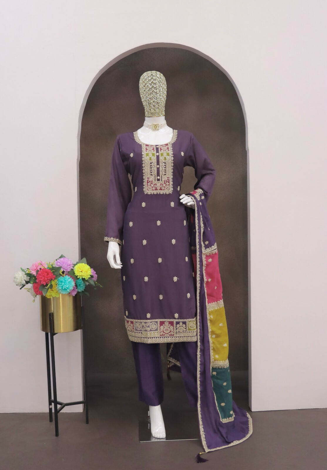 Teeya Creation Lavender Color Chinon Silk Embroidery Work Wedding Wear Designer Salwar Suit