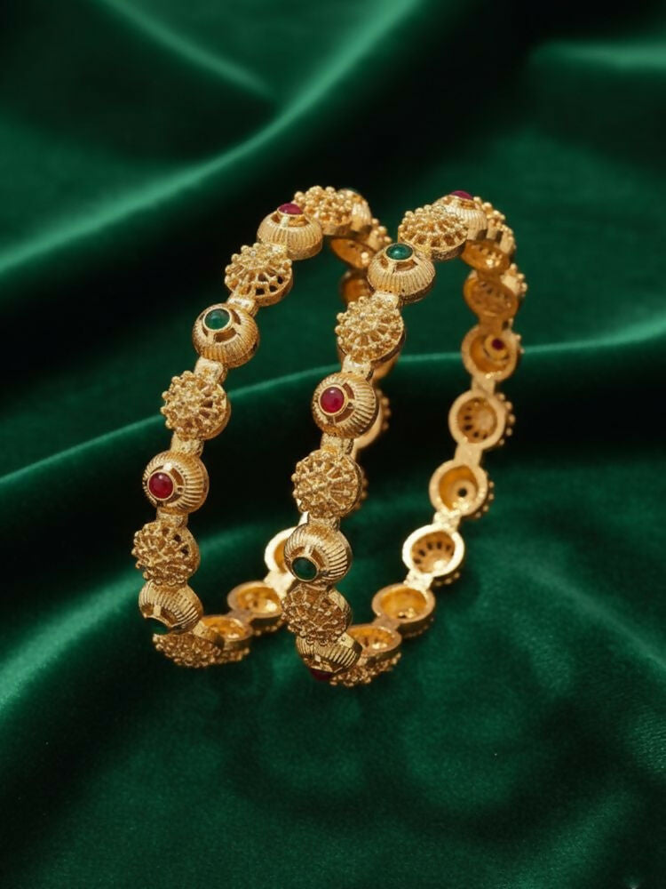 NVR Women Set of 2 Gold Plated Artificial Stone Bangle