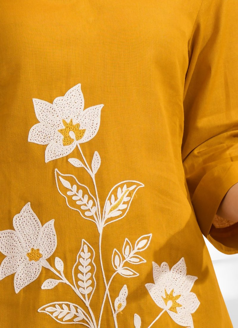 Joban Fashion Mustard Cotton, Linen Embroidered Readymade Cord Set