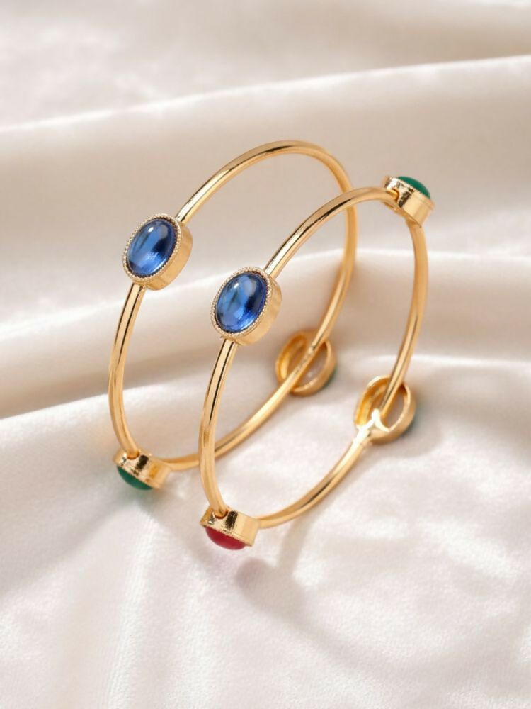 NVR Women Set of 2 Gold Plated Artificial Stone Bangle