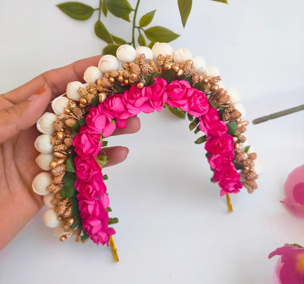 Pink & Gold Flower Hair Gajra