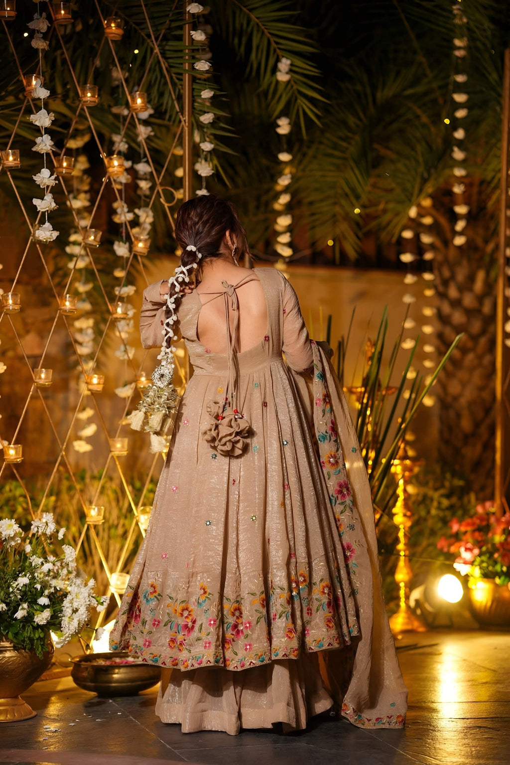 Yash Enterprise Beige Crunchy Silk Party Wear Embroidery Suit Set