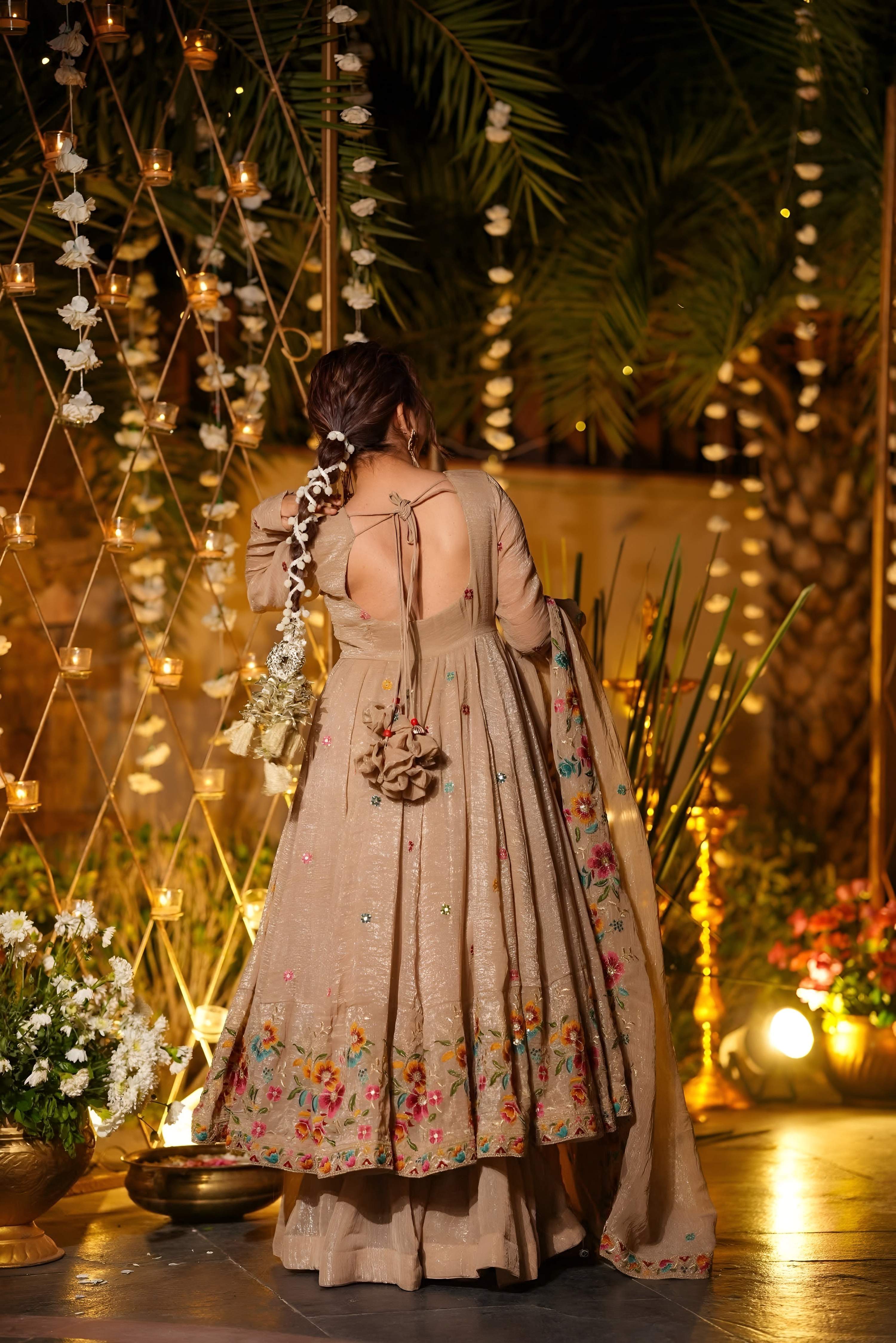 Yash Enterprise Beige Crunchy Silk Party Wear Embroidery Suit Set