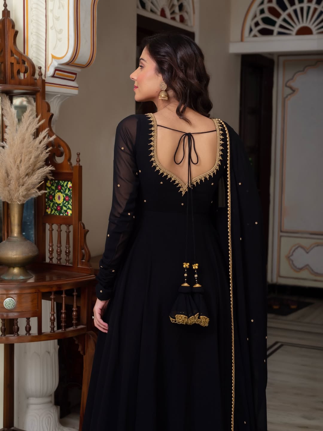 Yash Enterprise Black Blooming Silk Party Wear Embroidery Suit Set
