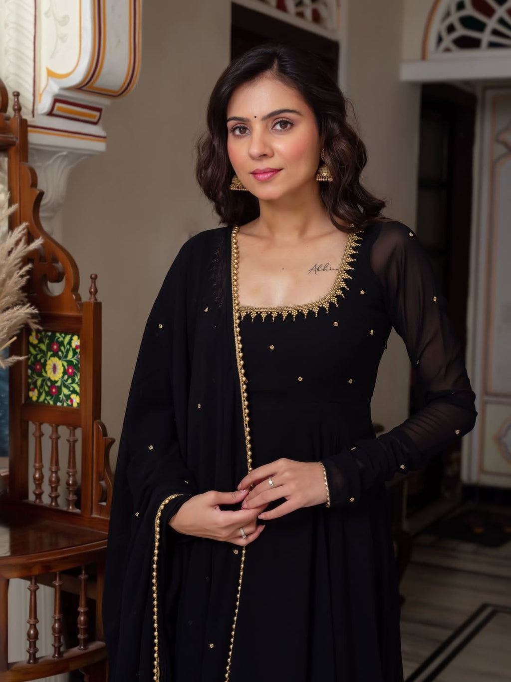 Yash Enterprise Black Blooming Silk Party Wear Embroidery Suit Set