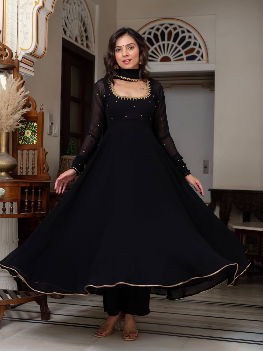 Yash Enterprise Black Blooming Silk Party Wear Embroidery Suit Set