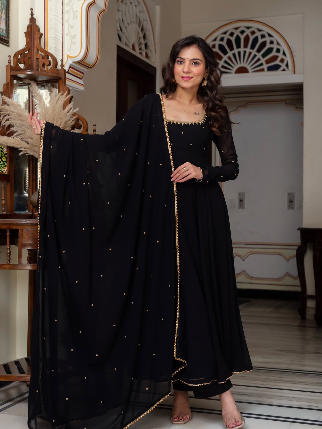 Yash Enterprise Black Blooming Silk Party Wear Embroidery Suit Set