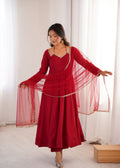 Evanik Women Red Ethnic Anarkali Kurta Set For Festive & Wedding Wear