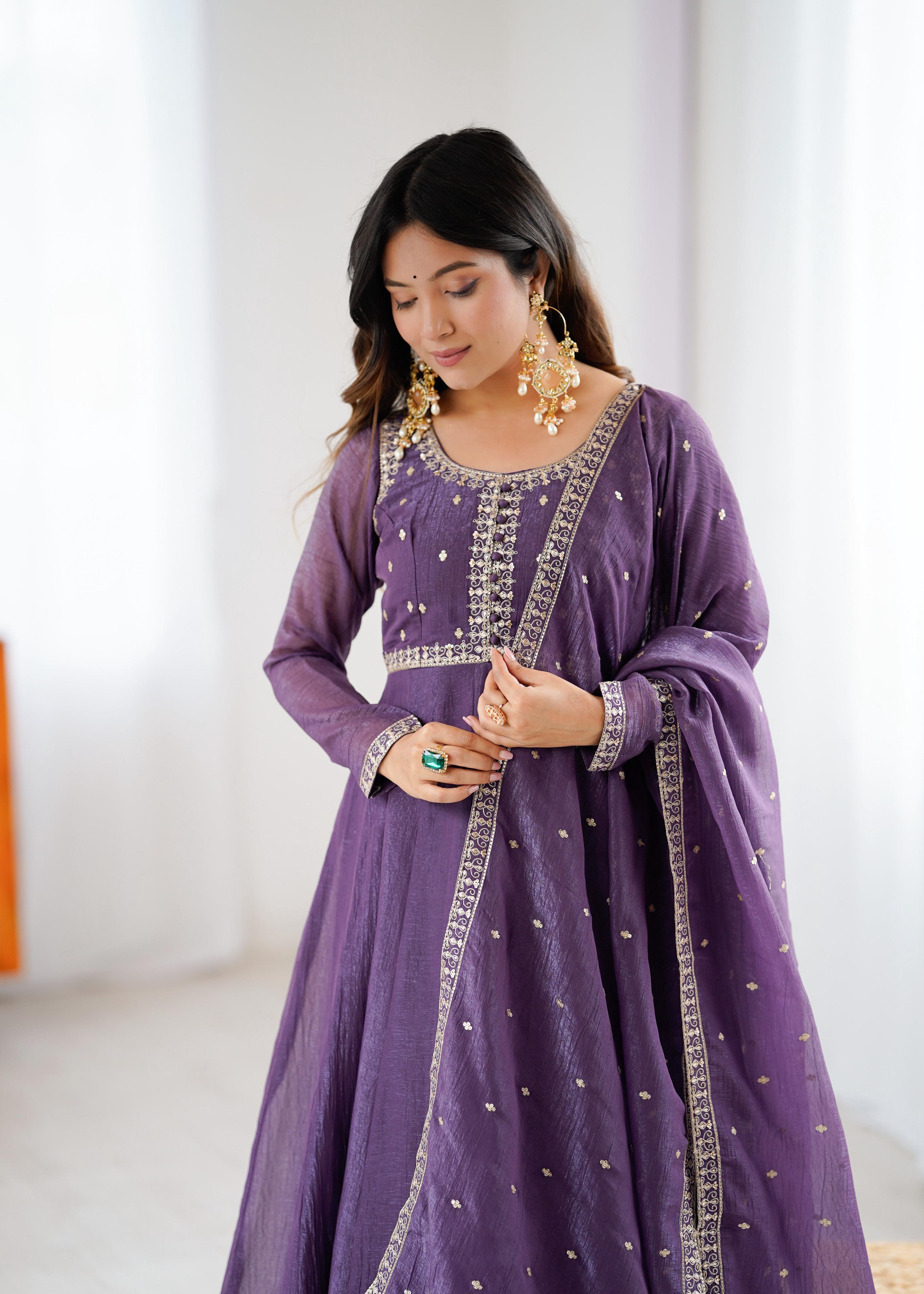 Evanik Lavender Crunchy Silk With Embroidered Zari Dori Work Anarkali Set