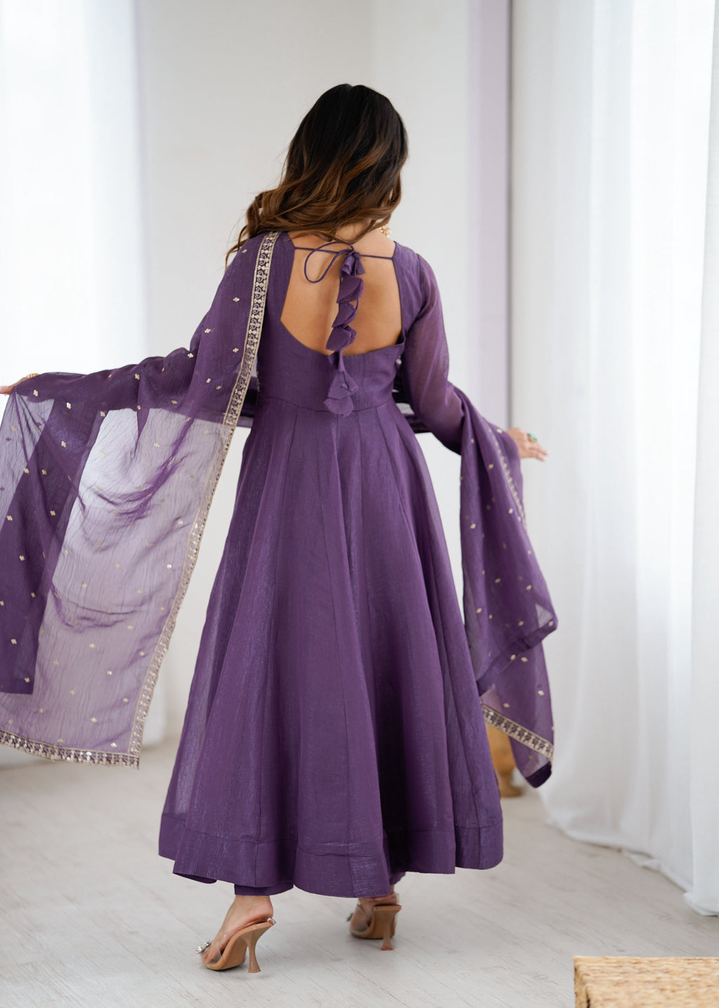 Evanik Lavender Crunchy Silk With Embroidered Zari Dori Work Anarkali Set