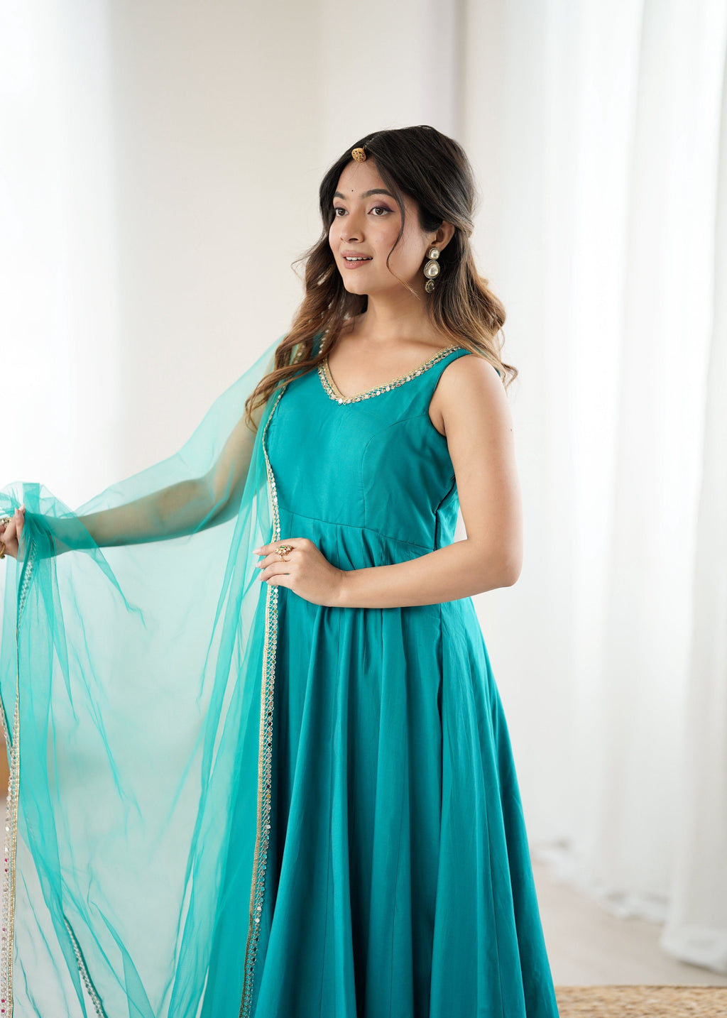 Evanik Rama Pure Romansilk Chanderi Plain Fully Flair Anarkali Suit