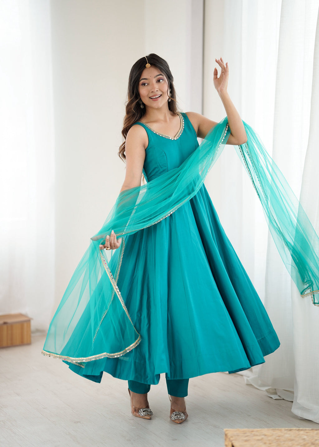 Evanik Rama Pure Romansilk Chanderi Plain Fully Flair Anarkali Suit