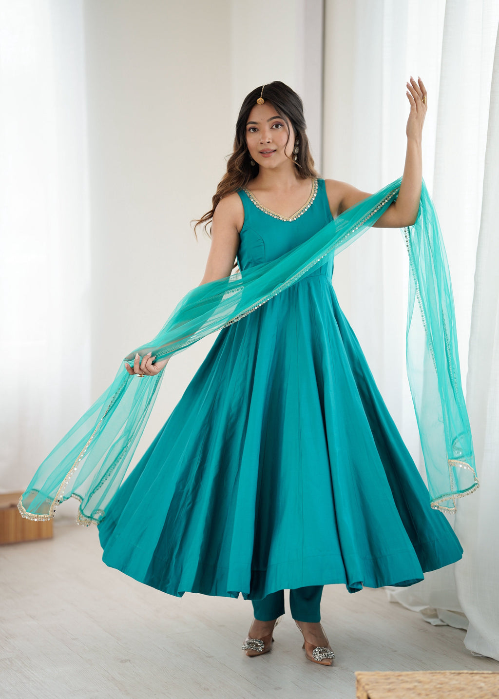 Evanik Rama Pure Romansilk Chanderi Plain Fully Flair Anarkali Suit
