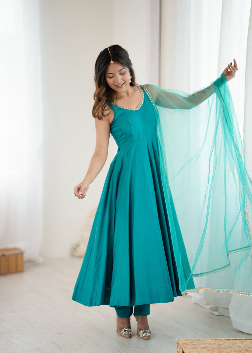 Evanik Rama Pure Romansilk Chanderi Plain Fully Flair Anarkali Suit