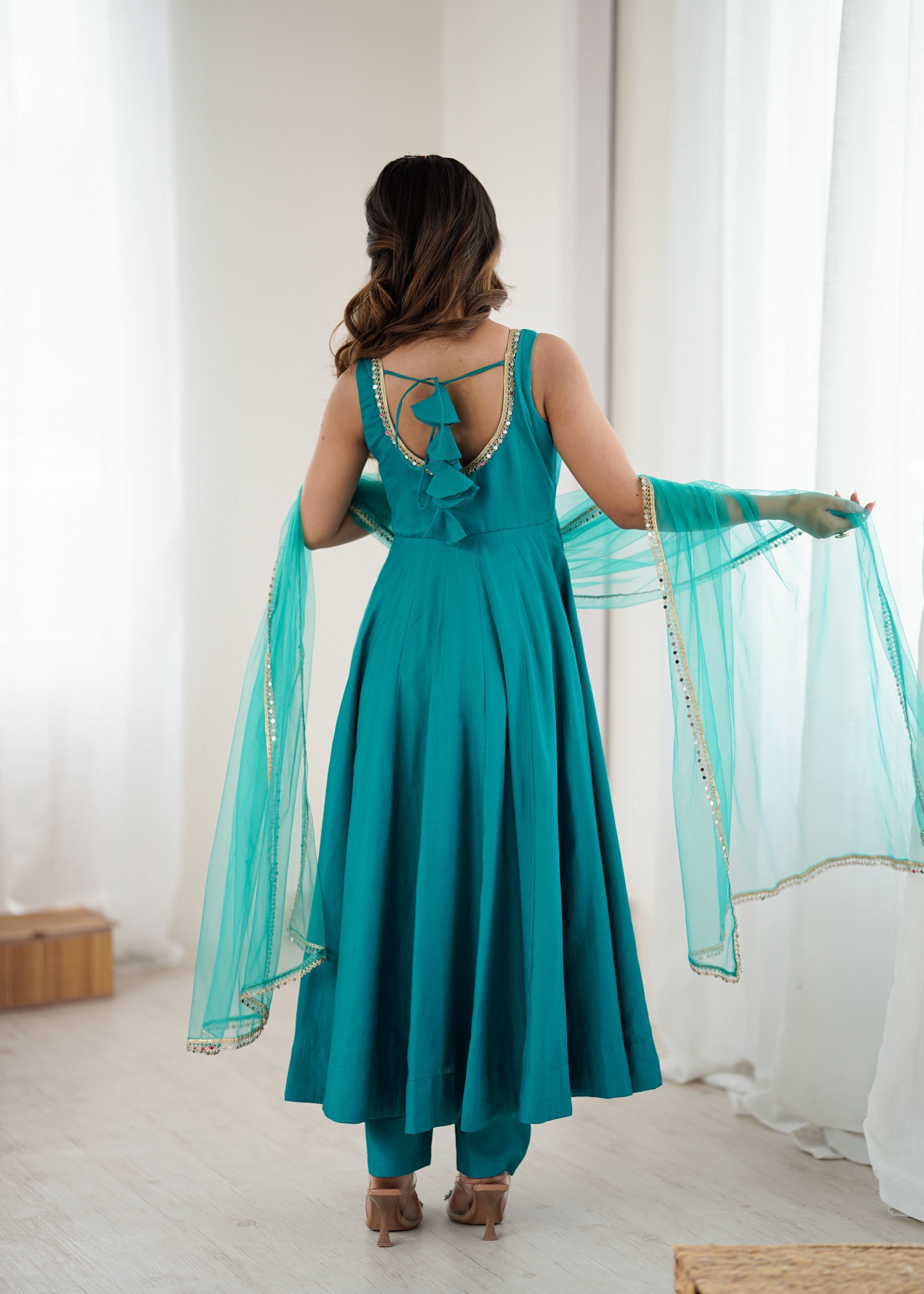 Evanik Rama Pure Romansilk Chanderi Plain Fully Flair Anarkali Suit
