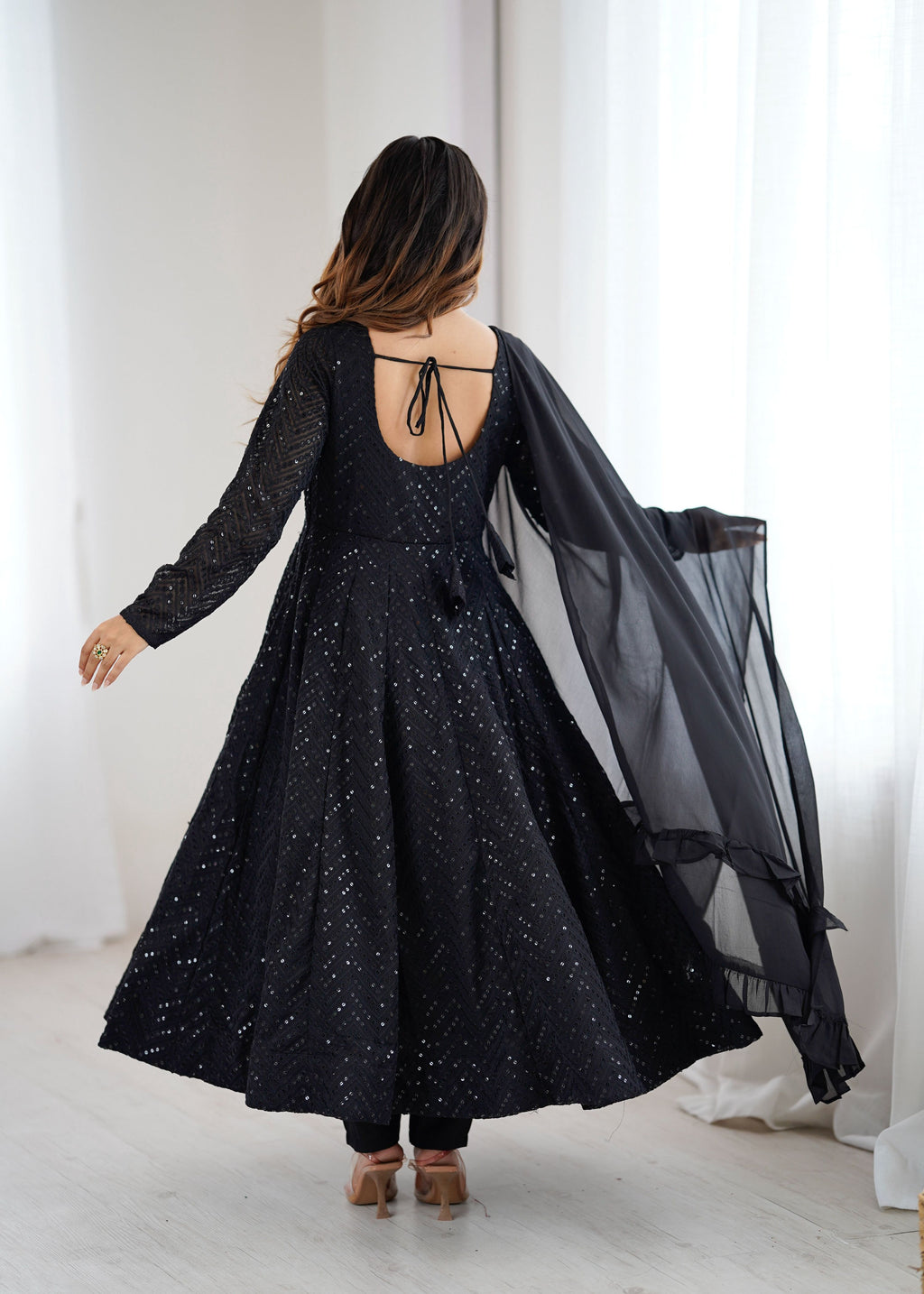 Evanik Black Heavy Faux Georgette With Lucknowi Work Anarkali Suit