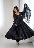 Evanik Black Heavy Faux Georgette With Lucknowi Work Anarkali Suit