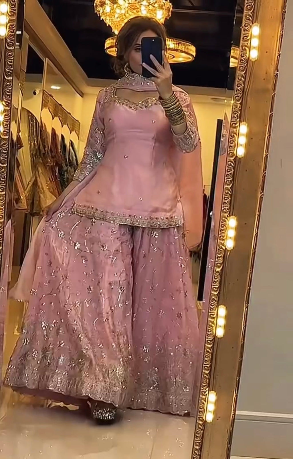 Yash Enterprise Peach Fandy Silk Party Wear Embroidery Sharara Suit Set