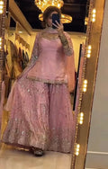 Yash Enterprise Peach Fandy Silk Party Wear Embroidery Sharara Suit Set