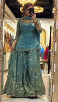 Yash Enterprise Sky Fandy Silk Party Wear Embroidery Sharara Suit Set