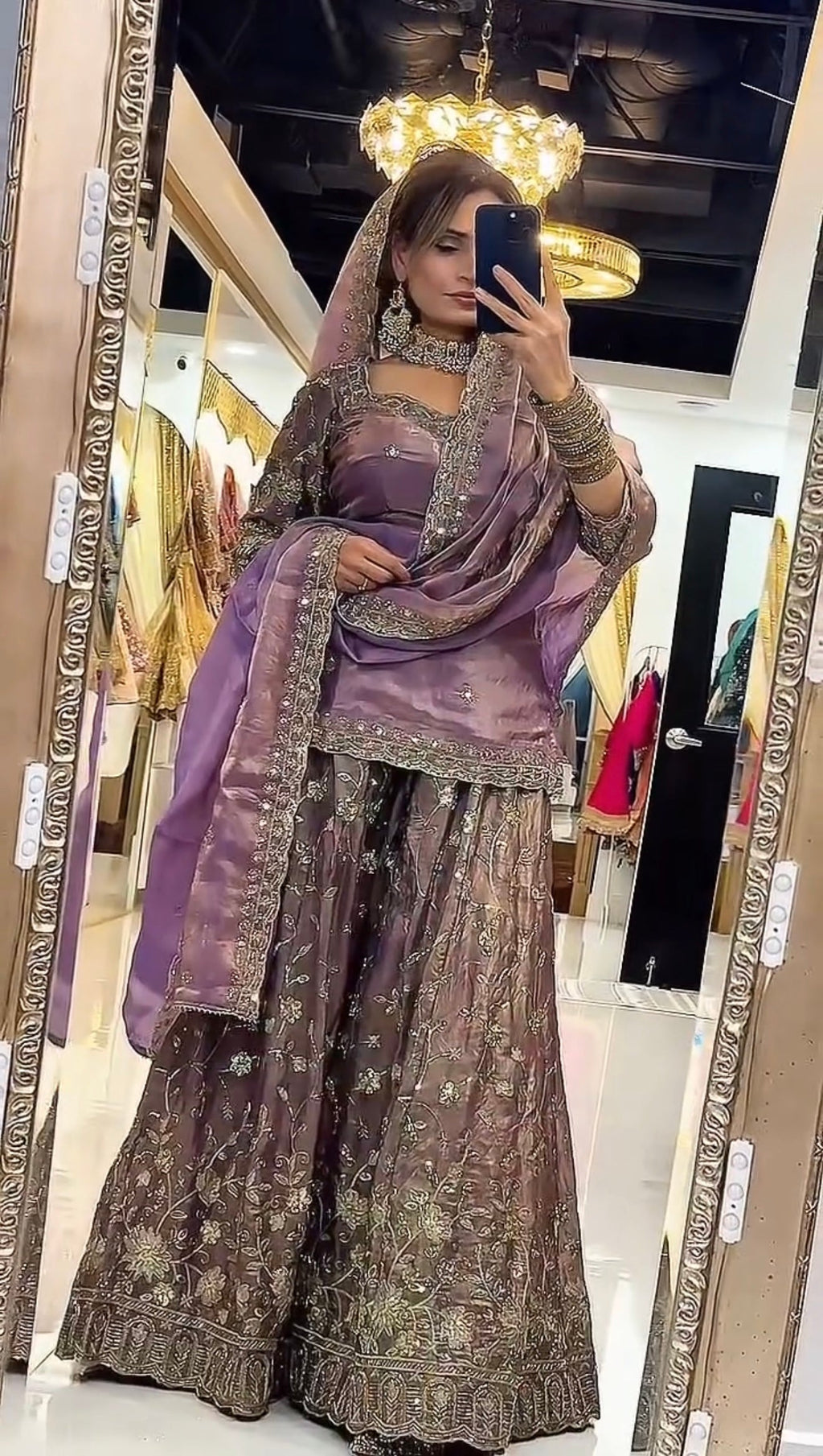 Yash Enterprise Light Purple Fandy Silk Party Wear Embroidery Sharara Suit Set