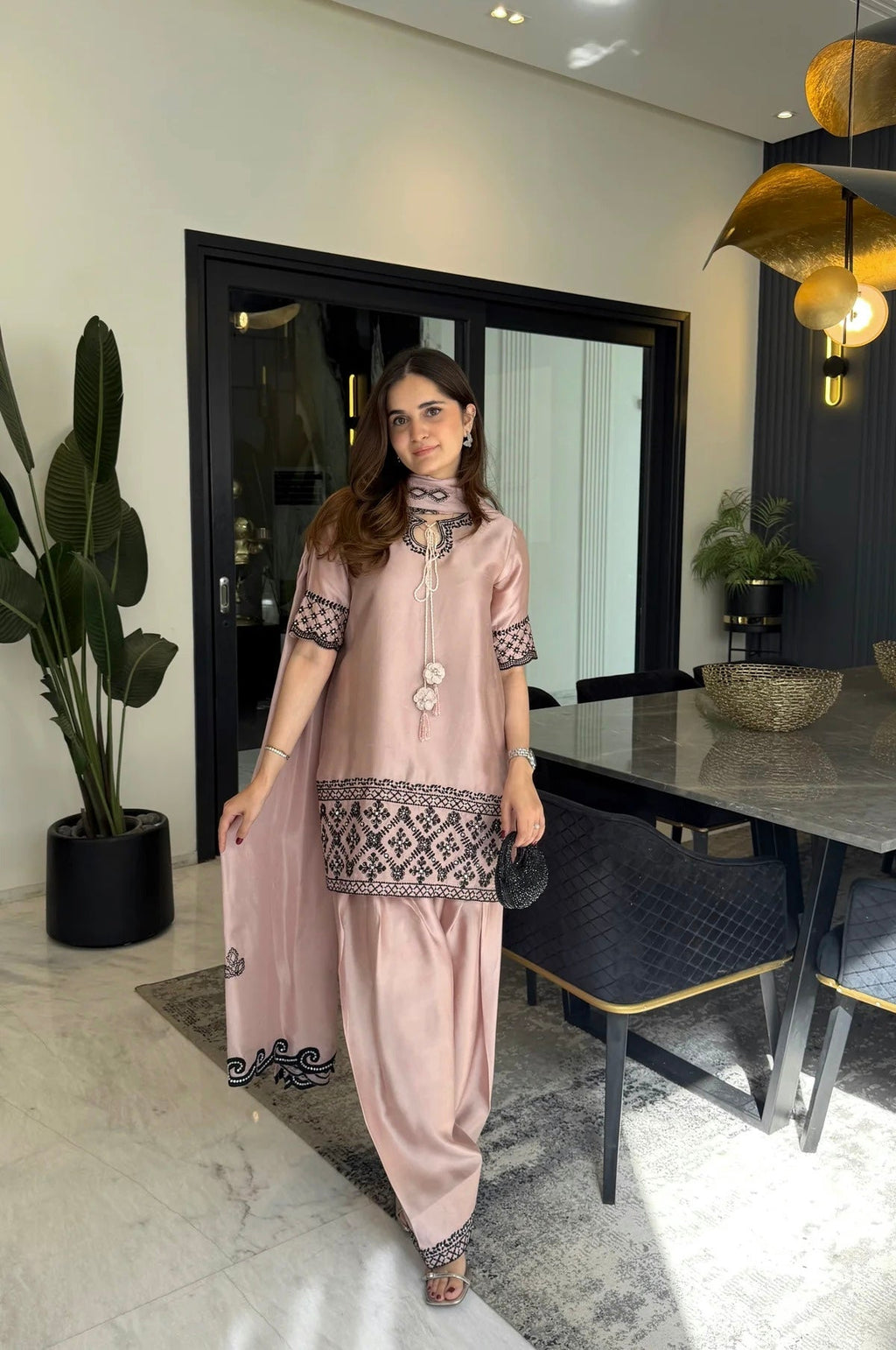 Yash Enterprise Cream Crepe Silk Party Wear Embroidery Farshi Suit Set