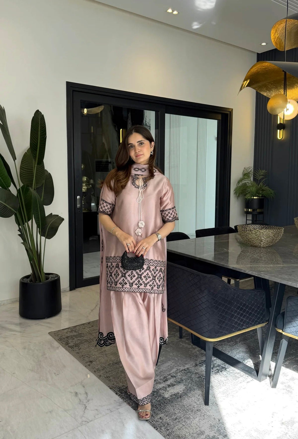 Yash Enterprise Cream Crepe Silk Party Wear Embroidery Farshi Suit Set