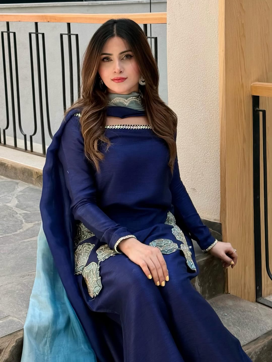 Yash Enterprise Navy Blue Crepe Silk Party Wear Embroidery Sharara Suit Set