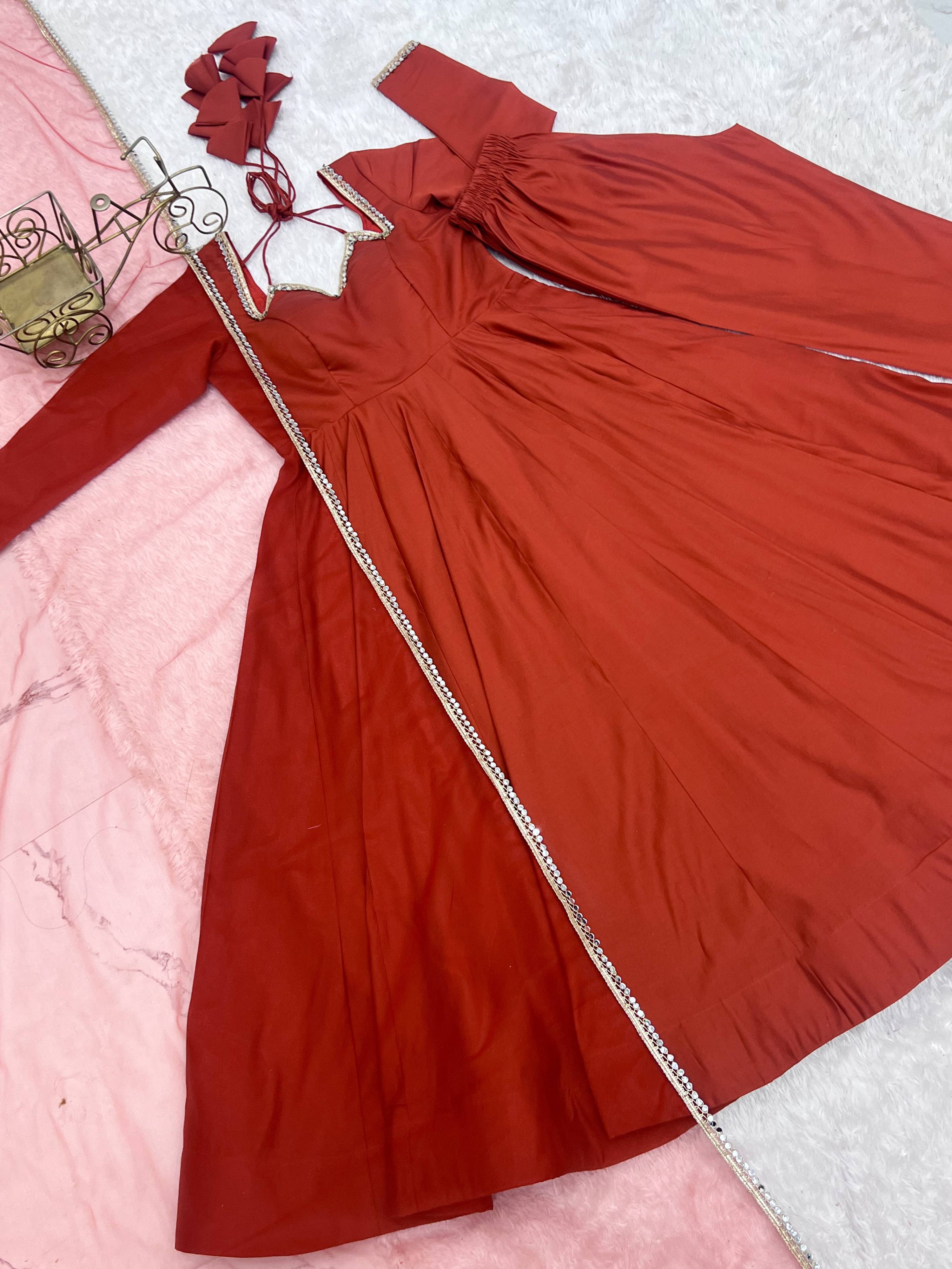 Evanik Women Rust Ethnic Anarkali Kurta Set for Festive & Wedding Wear