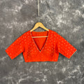 Rakhtbeej Medium Burnt Orange Coloured Chanderi with Gold Butta Weaving Ready to Wear Blouse - kapda Tailor